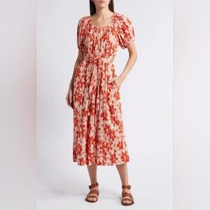 The GREAT. the seascape dress in burnt red hibiscus floral, 0 ( xsmall )